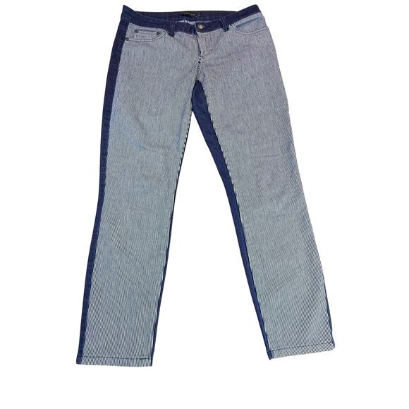 Prana Jett Indigo Blue White Railroad Stripe Front Cropped Skinny Jeans Midrise - Picture 1 of 16